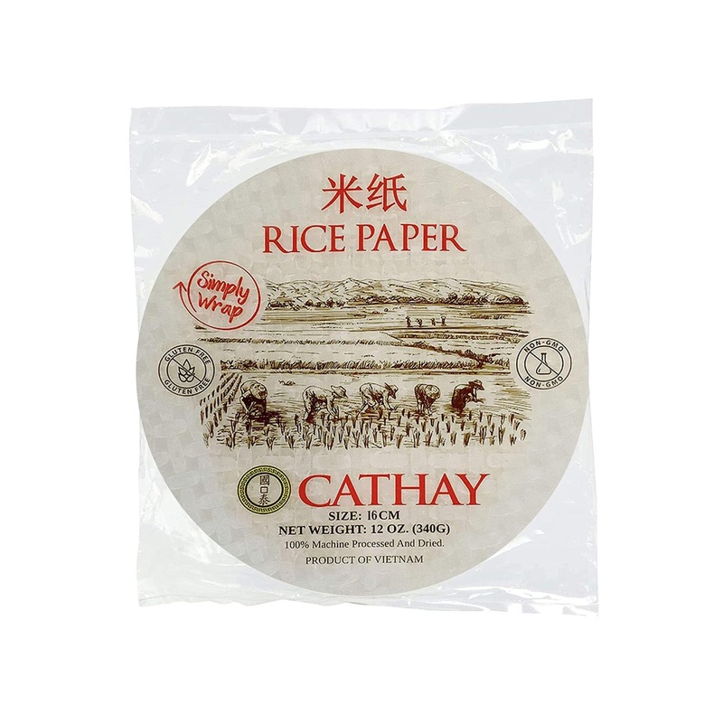 Cathay Fresh Spring Roll Rice Paper Wrappers Rice Paper Wrappers for Fresh Rolls-60 Sheets Non-GMO Gluten-Free Low Carb Vietnamese Summer Wrap with Natural Ingredients Veggie Wrap (Round 16cm)