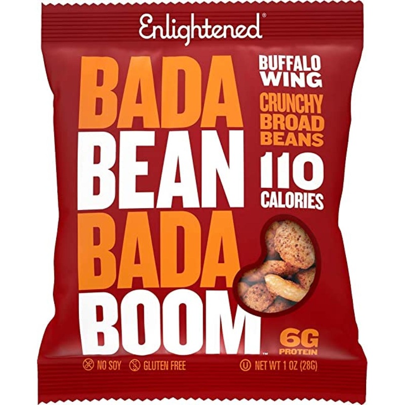 Enlightened Bada Bean Bada Boom - Buffalo Wing Vegan Protein Snacks | Gluten-Free Roasted Fava Beans (24 Pack)