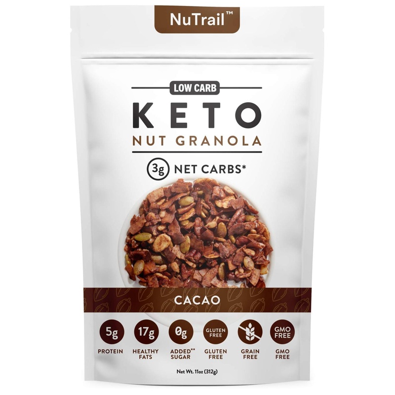 NuTrail Keto Cacao Nut Granola - Low Carb Healthy Breakfast Cereal | 3g Net Carbs - Almond & Pecan Blend (11 oz)